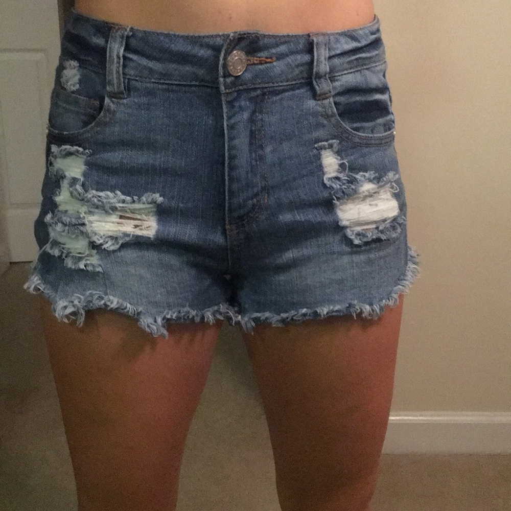 Mid-Rise Ripped Jean Shorts